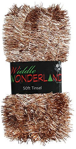 Widdle Gifts Lametta, 15 m x 3 cm, rotgoldenes Lametta, extra lang, 15 m, Weihnachtsdekoration, Basteln, Weihnachtsbäume und Partydekorationen (Roségold)