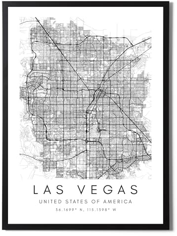 State Media Vision Las Vegas Weltstadtkarten-Poster, individuelles Set, minimalistischer Druck für Schlafzimmer oder Wohnzimmer, Schwarz-Weiß, Las Vegas Wandkunst (Las Vegas, nur A4-Druck)