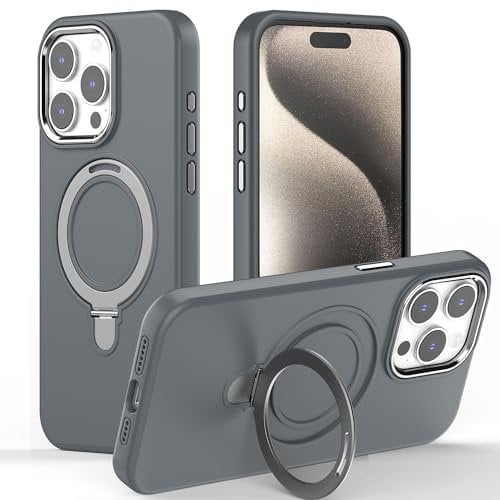 TECHGEAR iPhone 15 Pro Max Stand Case, Premium Liquid Silicone Shockproof Anti-Scratch Magnetic Kickstand Case, Microfibre Lining, Compatible with MagSafe Case for iPhone 15 Pro Max 6.7 - Grey