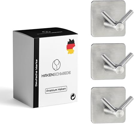 HAKENSCHMIEDE Handtuchhalter ohne Bohren - 3er SET - Haken selbstklebend, Handtuchhaken Bad Edelstahl, stilvolle Wandhaken als extra starke Klebehaken