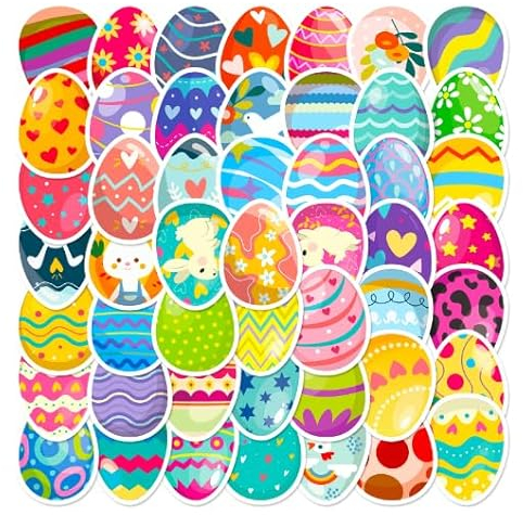 slothbyte 50Pcs Ostern Aufkleber Sticker Ostereier Selbstklebend DIY Basteln Deko für Kinder Vinyl Scrapbook Zubehör für Ostern Geschenk Auszeichnung Skateboard Sportflasche Koffer