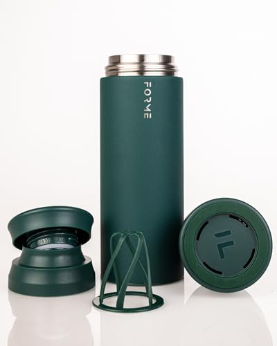 FORME Shaker 500ml - Stainless Steel Protein Shaker - Double Walled Vacuum Insulated - Cold and Hot Drinks - Protein Powder Container - Silent - Leak Proof - Fits Cup Holders - Jungle (Green)