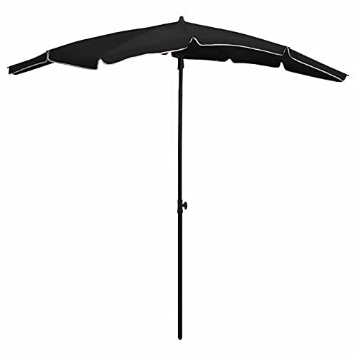 Rantry Casa - Sombrilla de jardín con poste de 200 x 130 cm, color negro, sombrilla de jardín, playa, pesca exterior, cortavientos, portátil, para balcón, terraza, exterior, piscina, casa, muebles