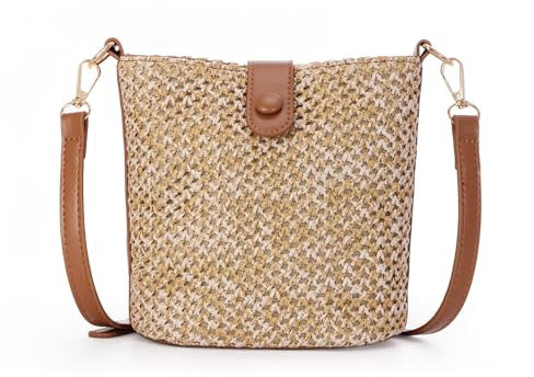 Fecialy Straw Crossbody Bag for Women Handmade Rattan Shoulder Bags Beach Summer Handwoven Straw Clutch Purse