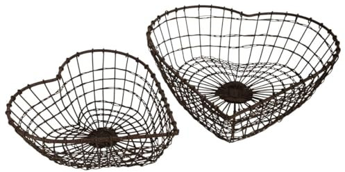 Retro Körbe Herz Gitterkörbe aus Metall - Drahtkörbe Landhausstil Deko für Küche, Bad als Aufbewahrungskörbe, Utensilienkörbe in braun - Brotkörbe 26 cm & 21 cm Vintage Tischdeko Körbchen