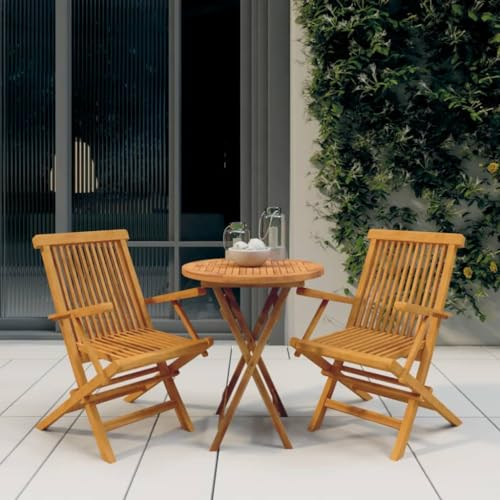 WRJENFSC Veranda-Möbel-Sets Bistro-Sets Terrassen-Salon-Set 3-TLG. Garten-Essgruppe Massivholz Teak Geeignet für Patio, Outdoor, Balkon, Veranda
