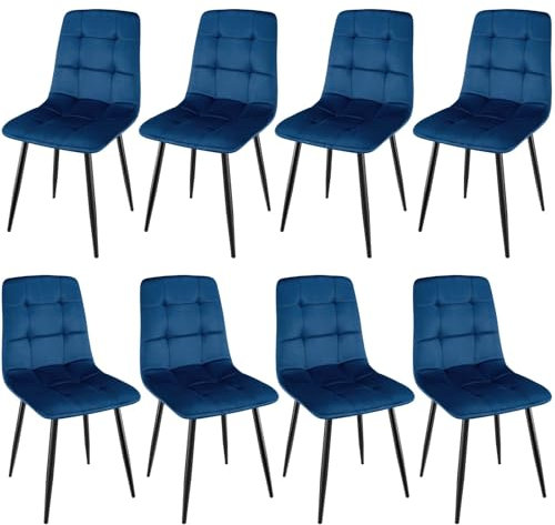 ANVOFONG Esszimmerstuhl 8er Set, Verdickte Holländischen Samt Kissen Esszimmerstuhl Geeignet für Esszimmer Küche Essen, Studie Lesen, Wohnzimmer Freizeit, Dunkelblau.