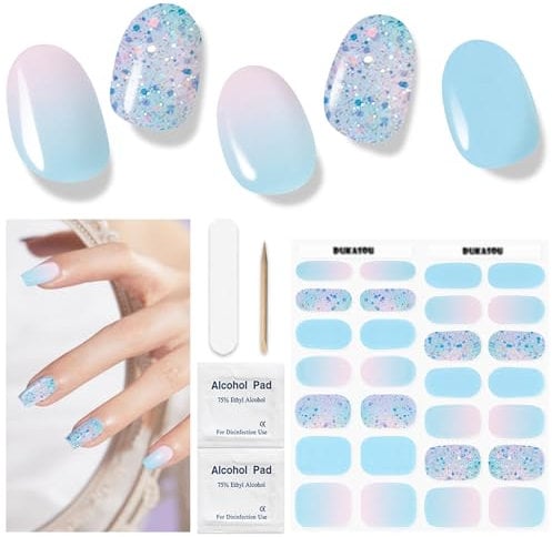 DUKASOU Gel Nail Strips - 28 pcs Gel Nail Stickers-Full Wraps- Salon Quality Soft Holy Gels Nails Stickers UV- Long Lasting, UV Lamp Compatible, Easy to Carry Holy Gel& Use & Remove