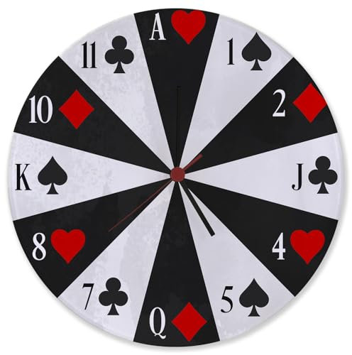 speecheese Spielkarten Wanduhr aus Glas Uhr mit Kartenspiel Herz Pik Karo Kreuz Karten als Deko für Liebhaber von Poker oder den Pokerkeller