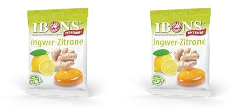 IBONS Caramelle per bucetti, 75 g, senza zucchero (limone di zenzero) (Confezione da 2)