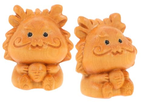 Zerodeko 2St schnitzereien aus Holz Dekorationsfigur Holzhandwerk Handgeschnitzte Holzfigur Chinesische Tierkreisfigur Drachenskulptur Holz geschnitzt schmücken Drachendekor aus Holz Khaki
