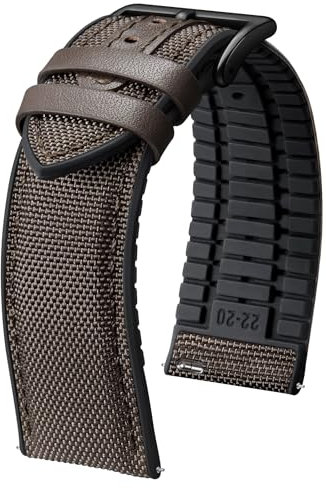 BINLUN Nylon Silicone Watch Bands 18mm 19mm 20mm 21mm 22mm Quick Release Canvas Rubber Hybrid Watch Strap Replacement Watchband for Men Women 9 Colors Silver/Black Buckle(Dark Brown-Black,20mm)