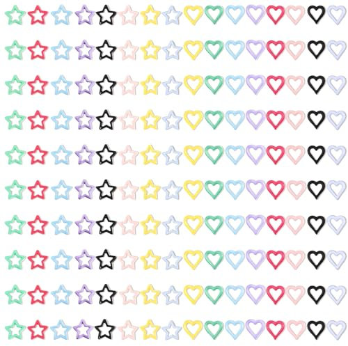 Ouligay 160 Pcs Star & Heart Nail Charms, Colorful Y2k Acrylic Nails, Night Light DIY Decorations