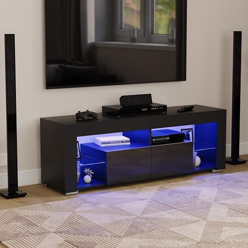 Vida Designs Luna 2 Drawer LED TV Unit, 2 Drawer TV Console Unit TV Entertainment Unit for Living Room Home Furniture (Black)