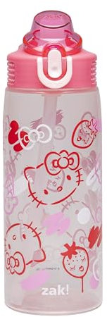 Zak Designs Sanrio Sage Water Bottle For School or Travel, 25oz Durable Plastic Water Bottle With Straw, Handle, and Leak-Proof, Pop-Up Spout Cover (Hello Kitty)