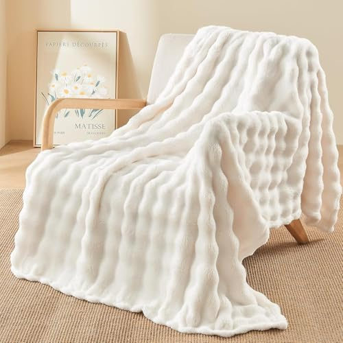 TOPCHANCES Couverture Polaire en Velours Ultra Chaude 450 G/M² Monocouche Moelleuse en Peluche Imitation Lapin Doux Et Confortable pour Canapé (Blanc Cassé,100x160cm)