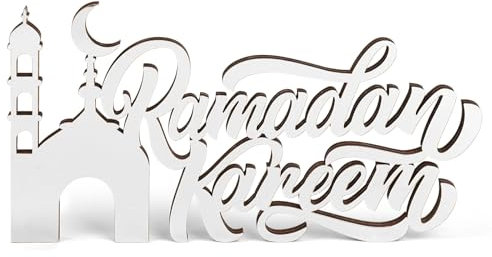 Paxrmuky Ramadan Acryl Tischdekoration – Islamisches Eid Fest Tischschild für Zuhause, Geschenke und Ramadan Abendessen Deko (Silber)