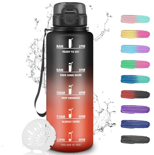 Trinkflasche, Trinkflasche 1.5 Liter, Trinkflasche mit Zeitmarkierung, Trinkflasche Sport mit Filter, Wasserflasche mit Motivierendem Slogan, für Fitness, Outdoor, Wandern, Camping, Yoga, Running