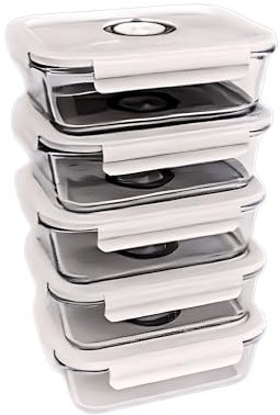 Lot de 5 boîtes repas sous vide en verre de 630 ml – Prolonge la durée de conservation des aliments. Préparation optimale de repas petites portions