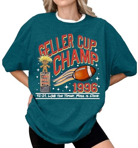 2025 Casual T Shirts Fitted Loose Tunnic Basic Tee Geller Cup Shirt Friends TV Show Tee Football Trophy Graphic Tee Retro 1996 Geller Bowl Shirt Shirt Funny Thanksgiving Football Shirt (Mint Green, L)