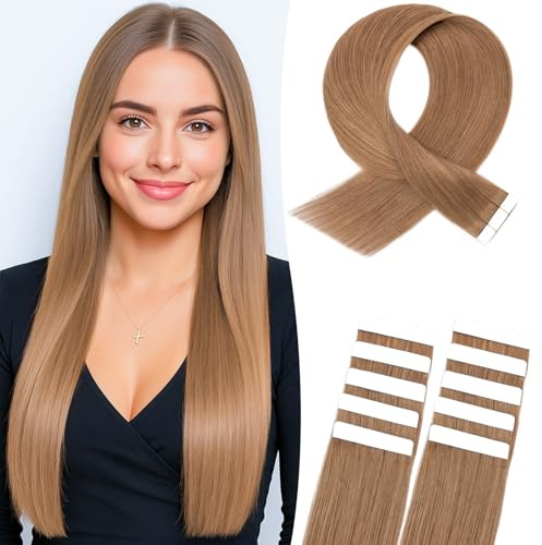 MY-LADY Tape Extensions Echthaar Hellbraun Haarverlängerung 35cm 15g | 10pcs Tape in Extensions Invisible & Natürlich Glattes, Alltag & Party Highlights für Damen, Wiederverwendbar