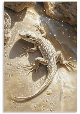 LXQXMNPP Eine Eidechse Sonnenbaden auf Sandstein, Beige, Schuppen, die schwache Sonnenflecken reflektieren, moderne Wanddekoration zum Aufhängen, künstlerischer Wanddruck, 20 x 30 cm