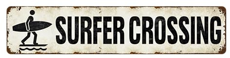Surfer Xing Sign - Aluminum Beach Road Sign 4x16 Inch - Saltwater-Resistant for Coastal Access, Boardwalk, Beach House and Surfer Gift Idea