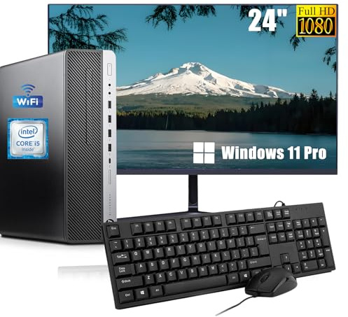 HP EliteDesk 800 G3 SFF - Ordenador de sobremesa con monitor de 24 pulgadas, Intel Core i5-6600, 16 GB de RAM, 256 GB SSD, WiFi, Bluetooth, teclado QWERTY de EE.UU., Windows 11 Pro (reacondicionado)
