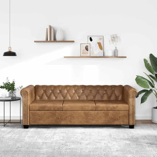 Massbinet 3 Sitzer Chesterfield Sofa Vintage Echtleder Couch Bürosofa Polstermöbel Kunstleder Braun