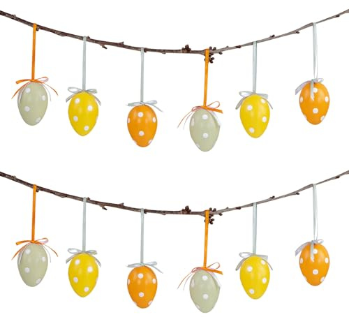 levandeo 12er Set Deko Eier Hängedeko Ostern Gelb Orange Grün Weiß Punkte Ostereier zum Aufhängen Osterdeko Gepunktet Dekoration