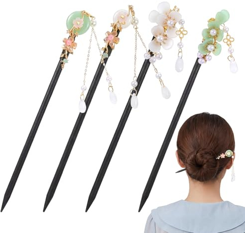 4 PCS Chinese Hairpins Hair Chopsticks for Women | Vintage Flower Hair Pins for Hairs Hanfu Pins Forks Asian Hairs Accessories for Women (4 Styles)
