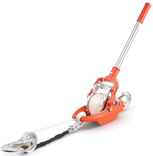VEVOR Rope Puller, 6614 lbs Pulling Capacity, Heavy Duty Ratchet Power Puller Tool with 35 ft of 0.3 in Diameter Rope & 2 Hooks, Come Along Winch for Tree Felling, Moving Boats, Road Recovery