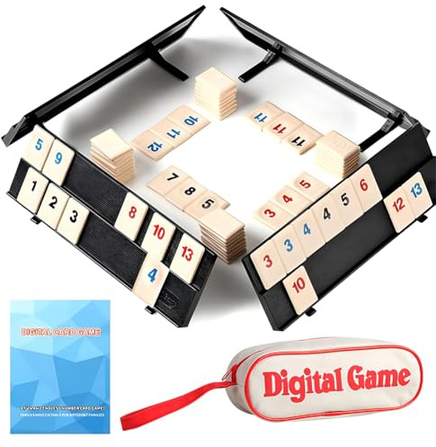 MyrkalaToy Klassisches Mini-Rommé-Spielset, Rummy Cup Brettspiel Mit 4 Exklusiven, Zusammenklappbaren Spielständern In Einer Äußerst Robusten Reisetasche, 2–4 Spieler, Brettspiele für Erwachsene