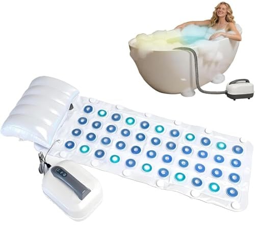 Tappetino Per Vasca Da Bagno Con Idromassaggio – 6 Velocità Regolabili, Telecomando, Luci LED Multicolori, Cuscino Gonfiabile Incluso, Antiscivolo, Lunghezza 110 Cm Per Relax Domestico
