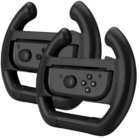 TNP Controller Manipolare Ruota Joy Con Nintendo Switch Interruttore (Set di 2) - Controller Corsa Volante Wheel Accessori per Kit Giochi Mario Pokemon Nintendo Switch Forza Guida Cambio (Nero)