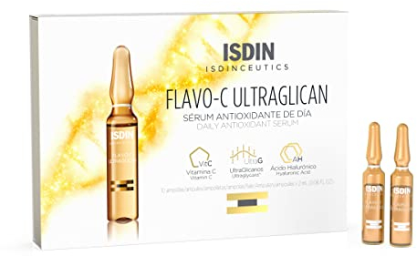ISDIN Isdinceutics Flavo-C Ultraglican (10 ampoules x 2 ml) | Sérum Visage Antioxydant de Jour | Illumine et Hydrate la Peau | Lisse les Rides et Protège Contre les Dommages Oxydatifs
