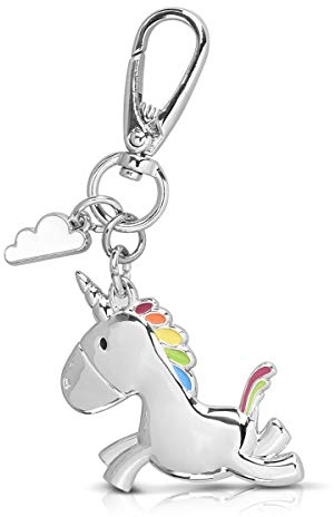 Navaris Schlüsselanhänger Einhorn Wolke - Metall Schlüssel Anhänger mit Karabiner - Keychain für Schlüsselbund Handtasche - Silber Regenbogen
