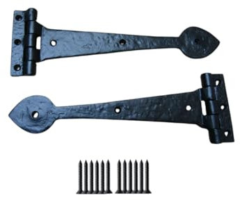 S & S International Pair of Spear Hinges | Black Antique | Barn Doors Garden Gates Sheds Cabinets Cupboards Tee T Hinges | Vintage Style (12 Inch)
