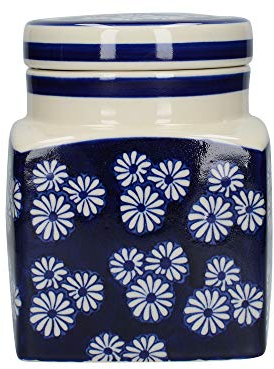 London Pottery Out of the Blue Coffee Container/Tea Caddy/Sugar Pot, Stoneware, Navy Blue Small Daisies Design, 11.5 x 11.5 x 15.5 cm