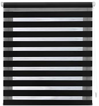 Blindecor Indus SIN HERRAMIENTAS | Estor Enrollable Sin Taladrar de Doble Capa | Color Negro 72 x 180 cm (ancho x largo) | Tamaño de la Tela 69 x 175 cm