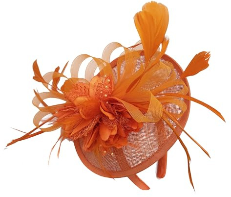 Caprilite Orange Sinamay Disc Saucer Fascinator Hat for Women Weddings Headband