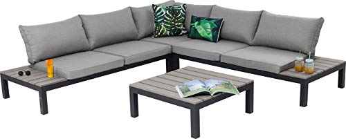 Kare Design Outdoor Sitzgruppe Holiday, Loungeset Garten, Loungemöbel Outdoorlounge, XXL Lounge Möbel Balkon, Gartenmöbelsitzgruppe, inkl. Tisch, Sitz -u. Rückenkissen, Schwarz (H/B/T)63x246x246cm
