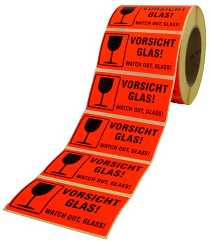 100 Etiketten Vorsicht Glas zerbrechlich Haftpapier 100 x 50 mm leuchtend rot