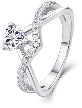 Starnny Herz Ringe Frauen Silber 925 Verlobungsring Eheringe Damen Ring mit 0,5 ct Herz 5A Zirkonia April Geburtsstein für Damen,57