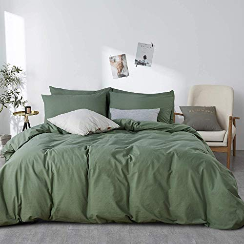Lanqinglv Bettwäsche 200x220 cm Baumwolle Dunkelgrün Grün,ÖKO-TEX Bettwäsche-Set,Bettbezug 200x220 cm mit Reißverschluss und 2 Kissenbezug 80x80cm