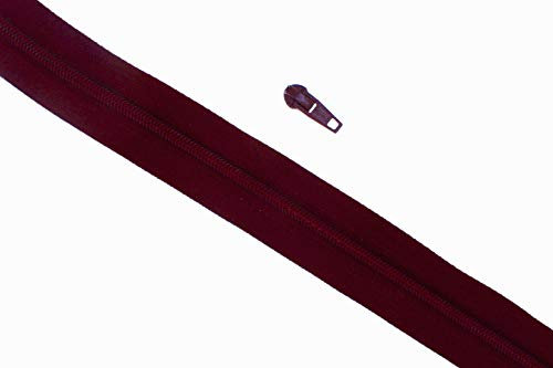 Endlos Reißverschlüsse Kunststoff Spiral fein (weinrot - 181, 1 Meter + 2 Zipper (aufgezogen))
