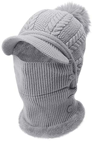 YJZQ Winter Damen Strickmütze Fliegermütze mit Ohrenschutz Warm Skimütze mit Schal Winter Sturmhaube Baseball Mütze Wintermütze mit Bommel Wintermütze mit Plüschfutter Outdoor Radfahren Skifahren