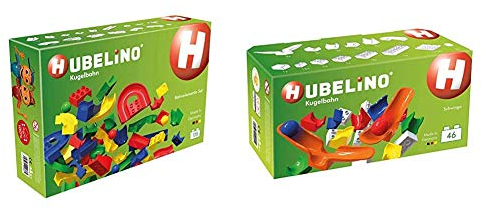 Hubelino 420381-128-teiliges Bahnelemente Set Kugelbahn & Hubelino 420411 Kugelbahn Schwinge Erweiterung, kompatibel