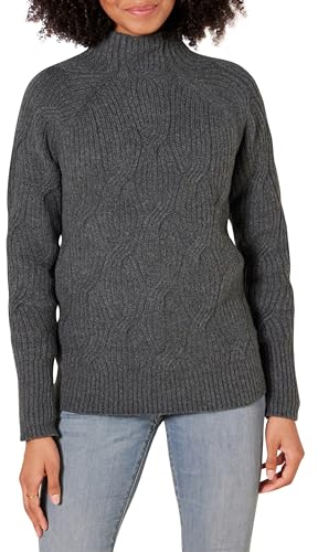 Amazon Essentials Women's Winter Long-Sleeve Jumper, Soft-Touch Funnel Neck Cable Knit, Charcoal Heather, L