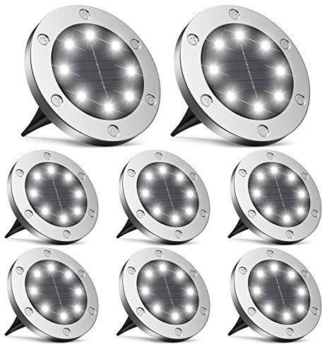 infray Solarleuchten Garten, Solar Bodenleuchten mit 8 LEDs, Solarlampen für außen IP65 wasserdicht, Wegeleuchten Solarlicht kaltweiß 8er